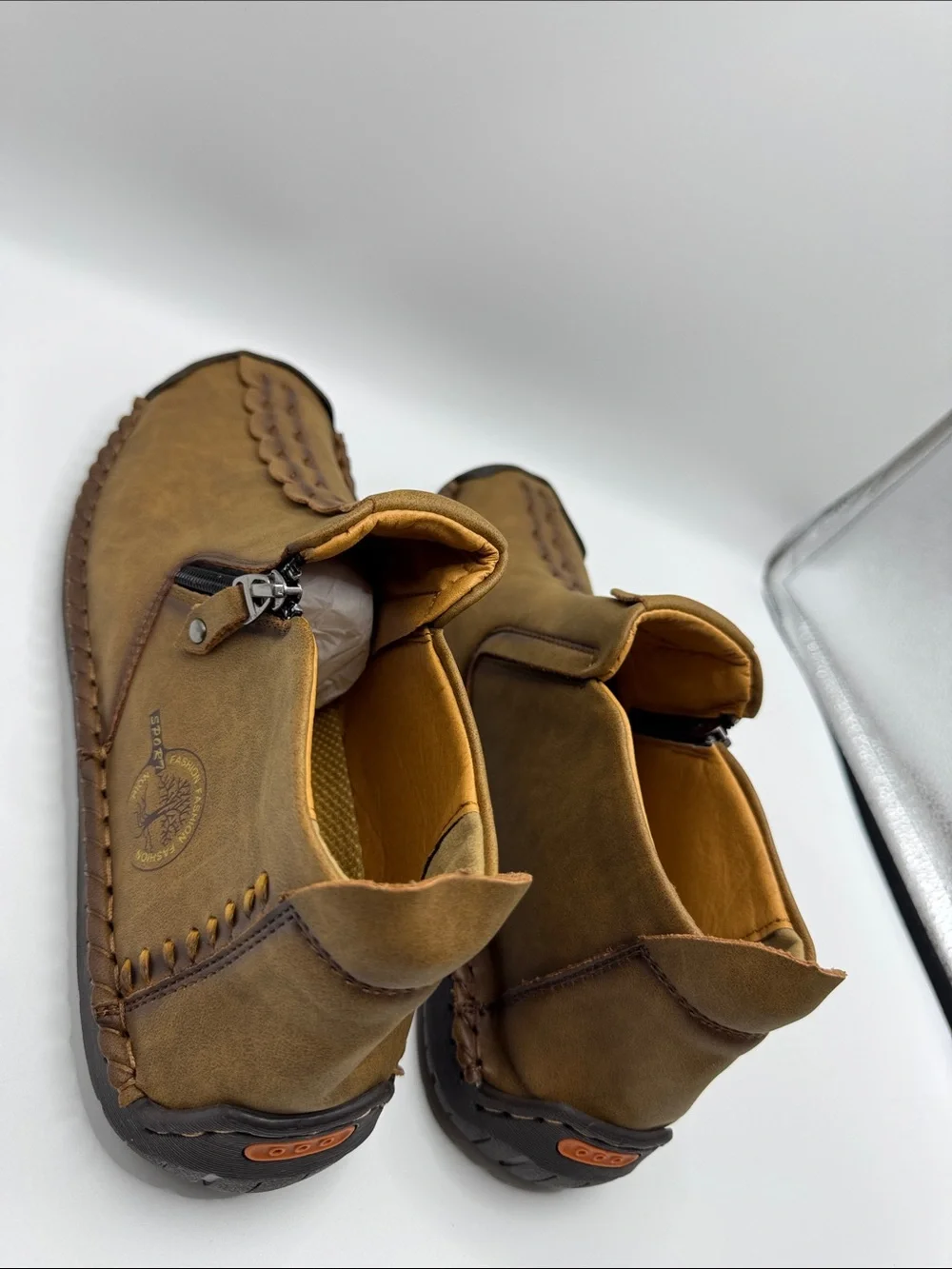 New Men's Casual Brown Zip Moc Shoes SZ US11.5